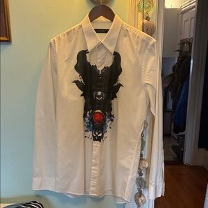 Givenchy White Shirt with Black and Blue stunning Design of crows. Unique